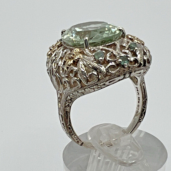 WB WEINMAN BROTHERS Sterling Silver & 14 K Gold Green Amethyst Ring - Size 9.25 - Picture 4 of 8